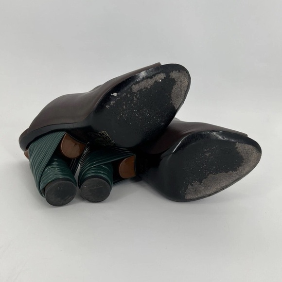 Balenciaga Leather Coiled Wrap Heel Mules Marron Cachou Brown Green Modern - Picture 9 of 10
